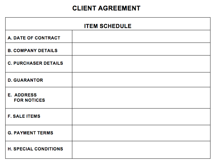 Client Agreement Schedule Client Agreement Schedule